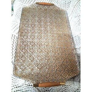 c "Glama" glass Serving Tray Vintage Rectangular Gold-Tone Embossed